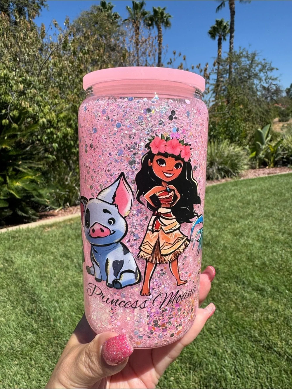 Moana Disney snow globe glass Tumble 16oz
